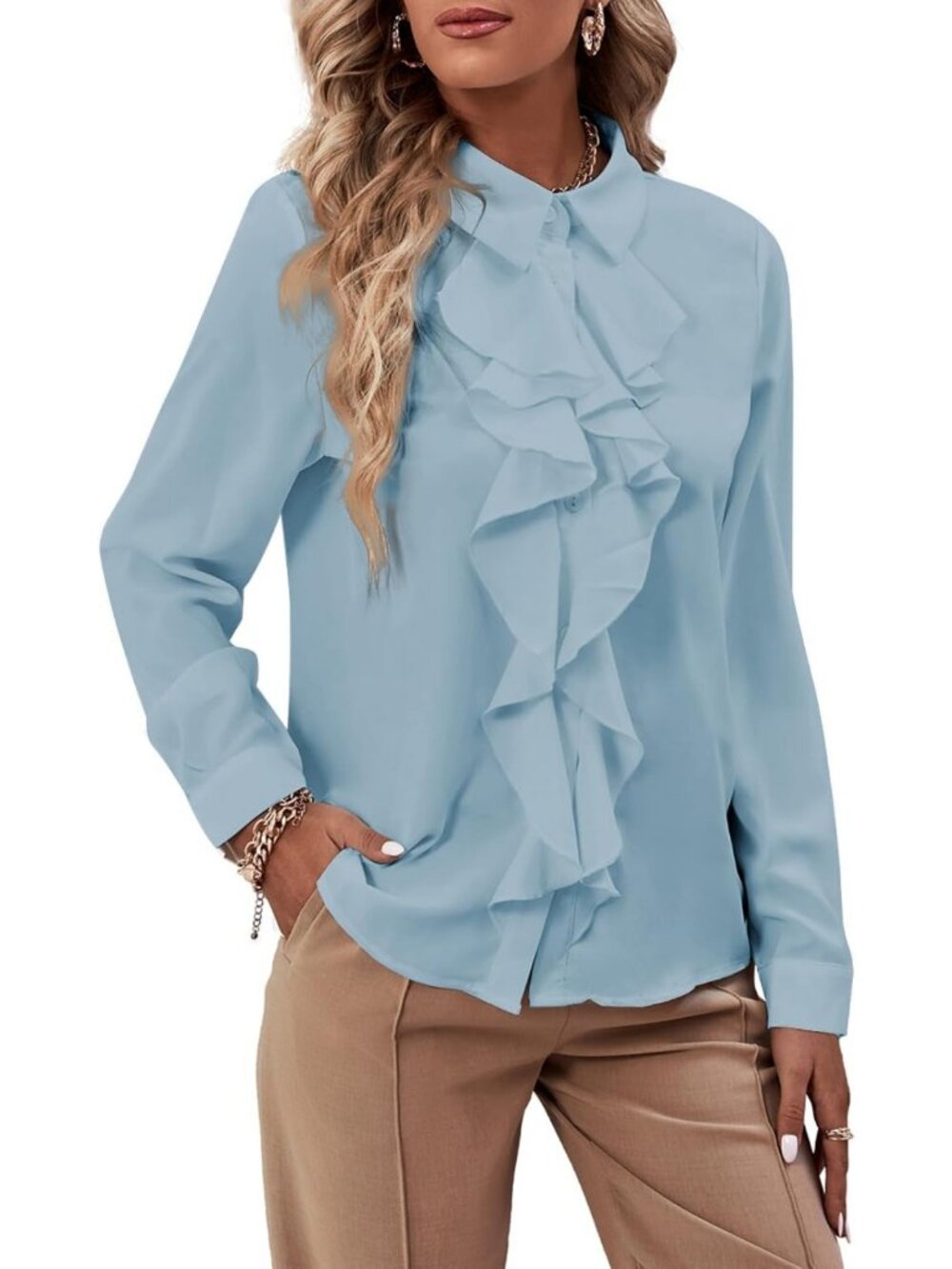 Elegant Ruffle Front Blouse for Women | Stylish Top for Work & Casual Wear